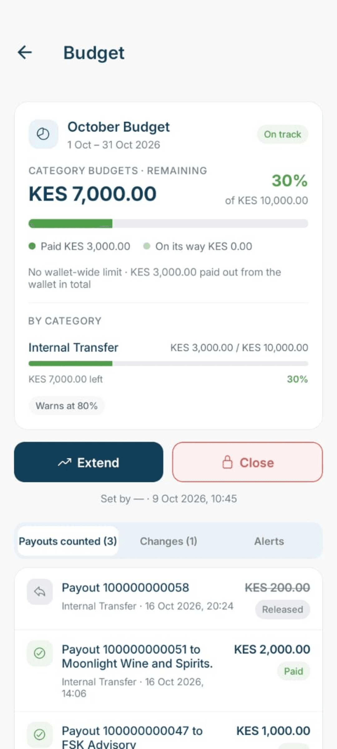 Khala Pay mobile app — Budgets & approvals
