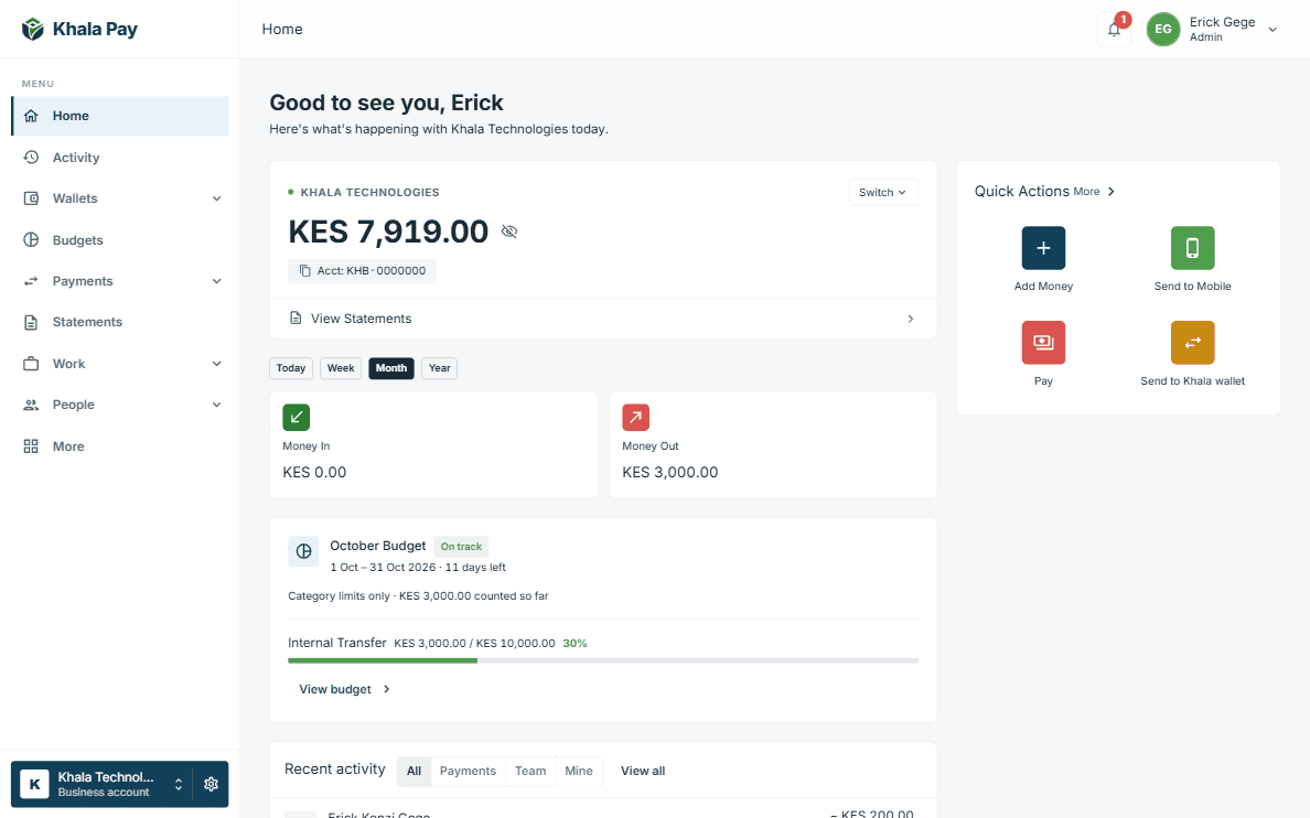 Khala Pay web app — Business overview