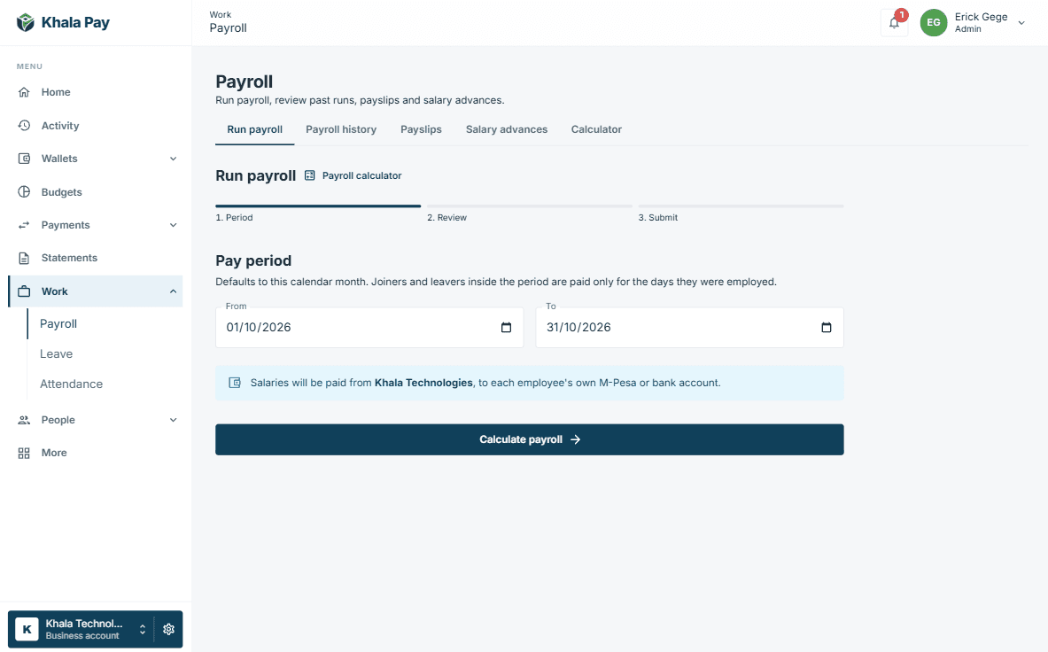 Khala Pay web app — Payroll